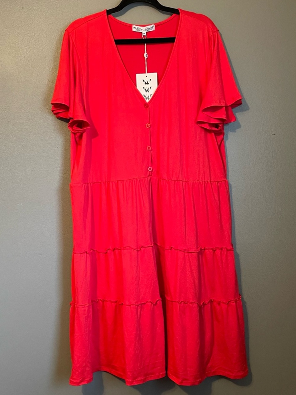 NWT White Mark Sz 2X Womens Red Flutter Sleeve V-neck Midi Stretch Dress Ret $59
